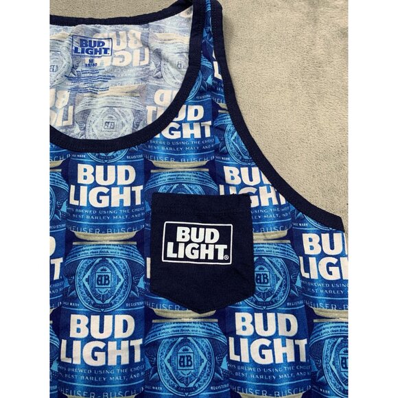 Bud Light Men's Medium Blue Tank Top Anheuser Busch 2017 Beer Summer Lake Day - Picture 6 of 7